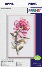Набор для вышивания нитками Panna C-7364, Акварельный пион, 19.5х29 см