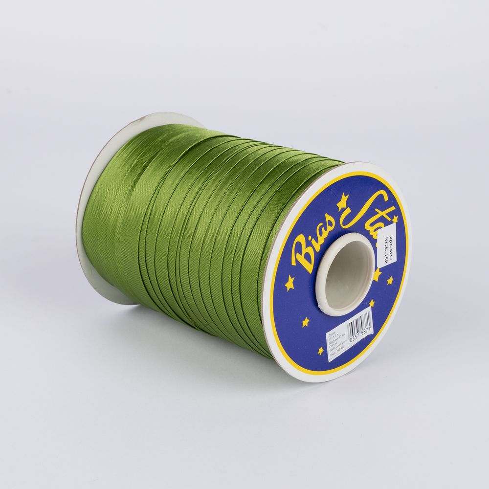 Косая бейка атласная 15 мм / 132±1 метра, В146 хаки, NGK-15P