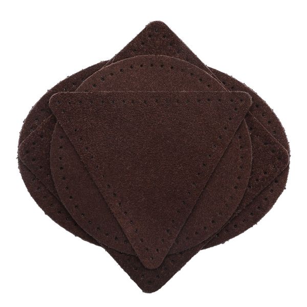 Набор заплаток пришивных из замши, круг, квадрат, треугольник, овал 8см, с перфорацией, 4 шт (21 темно-коричневый), 59743