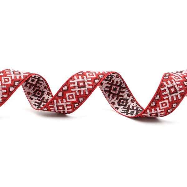 Лента (тесьма) жаккардовая 24.0 мм / 25±1 метров, рис. 9474, красный/белый, С1852Г17
