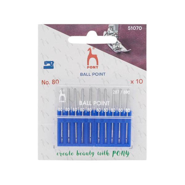 Иглы для промышленных швейных машин для трикотажа 287/690, №80 с круглой колбой, 10 шт, Pony, 51070