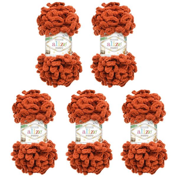 Пряжа Alize (Ализе) Puffy / уп.5 мот. по 100 г, 9м, 641 темно-рыжий