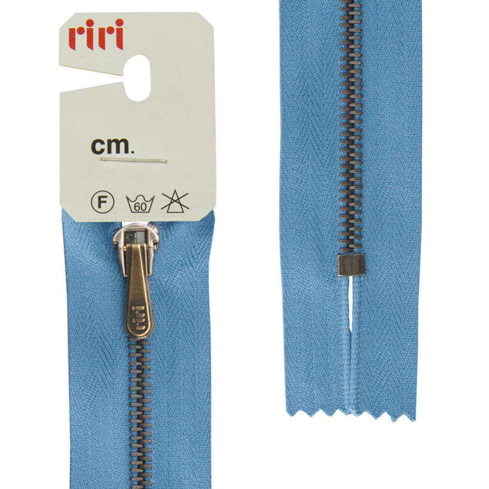 Молния металл брюч. RIRI Т4 (4 мм) AM, слайд.HS4, н/раз., 18 см, цв. тесьмы 2630, сине-голубой, упак. 5 шт