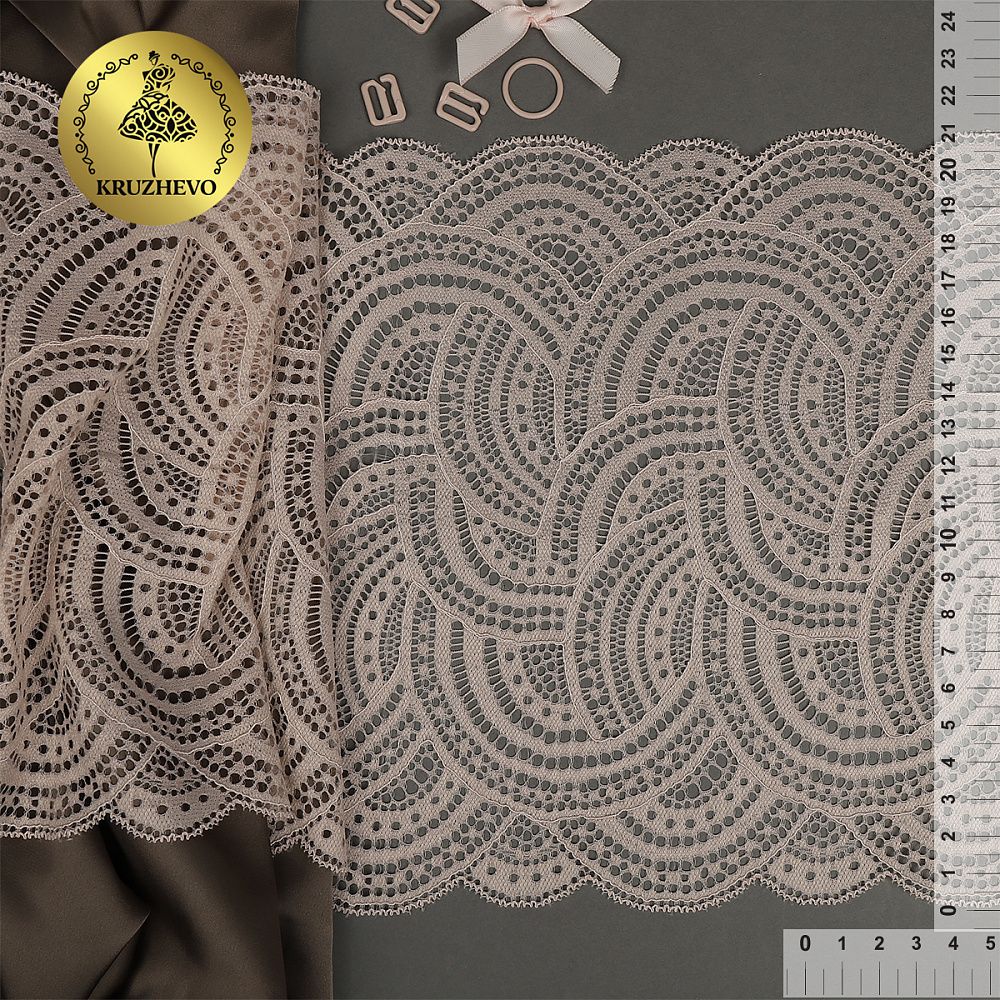 Кружево бельевое эластичное 210 мм / 3 м, 8033 цв.L168 серебристый пион, Kruzhevo