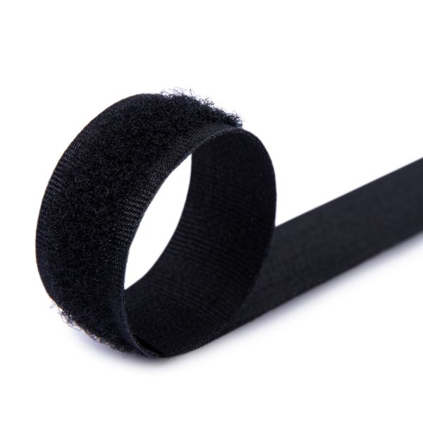 Лента контактная липучка (велкро) пришивная 16 мм / 25 метров, черный, Gamma LG-16NEK, ПЕТЛЯ, качество 
