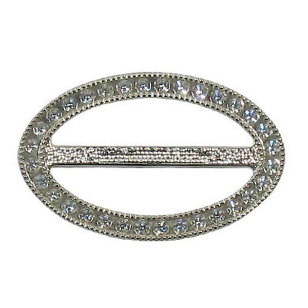 Пряжка ременная металл 43х23 мм, 1 шт, со стразами, серебро, Gamma 51309 82