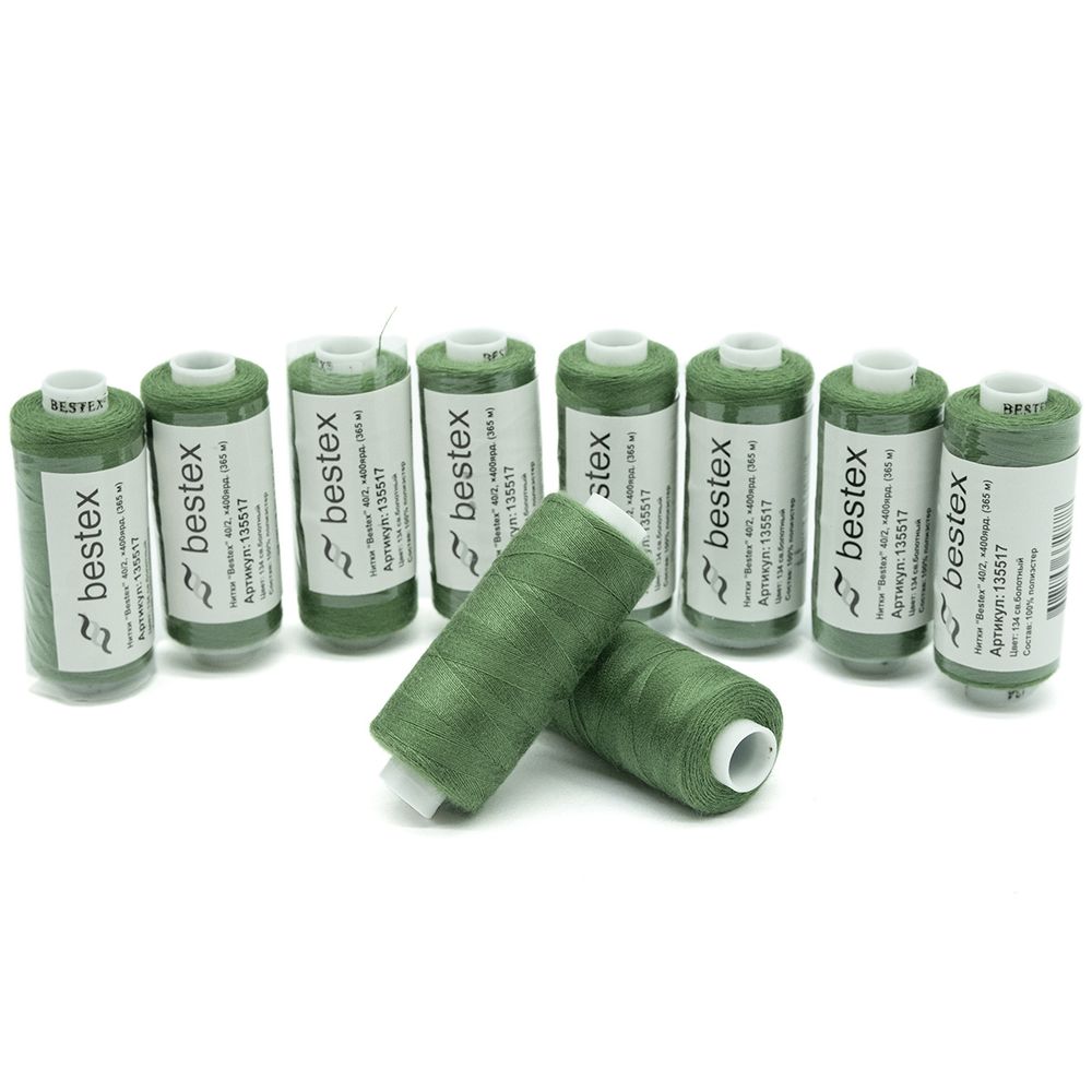 Нитки швейные бытовые Bestex 40/2, 365 м (400 ярд) / 10 кат., 134 болотно-зеленый