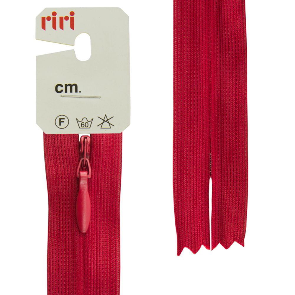 Молния скрытая (потайная) RIRI Т3 (3 мм), н/раз., 18 см, цв. тесьмы 2410, красный темн., упак. 5 шт