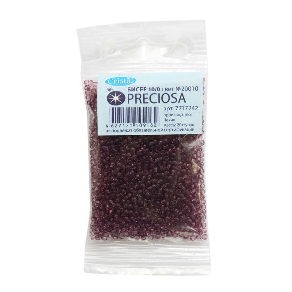 Бисер Preciosa прозрачный 10/0 (2.3 мм), круг. отв, 20гр, уп.5 шт