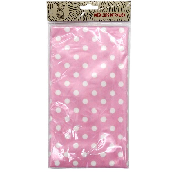 Мех коротковорсовый 3мм с принтом горох, 47*47см (±2см), 100% п/э (светло-розовый/белый) 29495