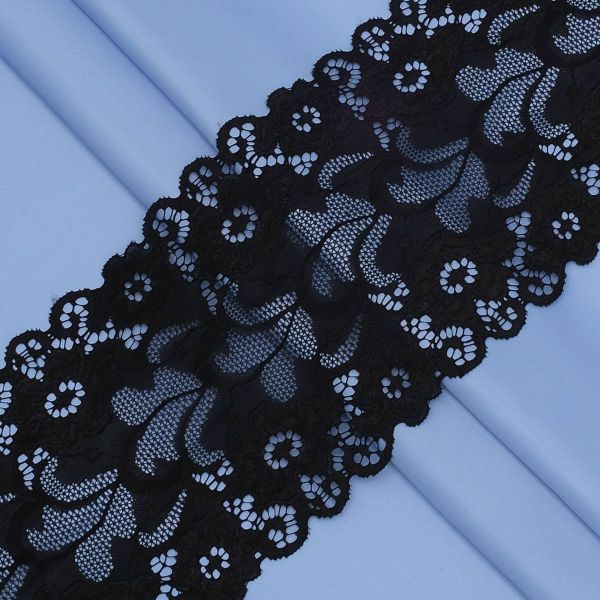 Кружево бельевое эластичное 150 мм / 3.4 метра, цвет черный
