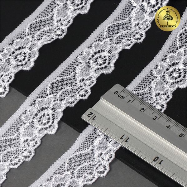 Кружево эластичное (стрейч) 30 мм, TBY.L839, 01 белый, 500м, Kruzhevo