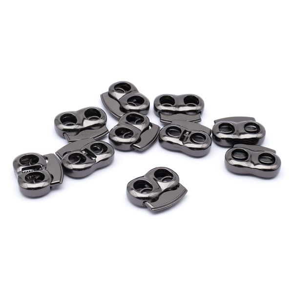 Фиксатор (зажим) для шнура металл плоский, 2 отв., 26х21 мм, (in ⌀6 мм), металл, чер.никель, 10 шт