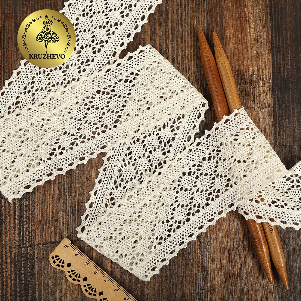 Кружево вязаное (тесьма) 60 мм / 10 метров, 3014.102 цв.F102 молочный, Kruzhevo