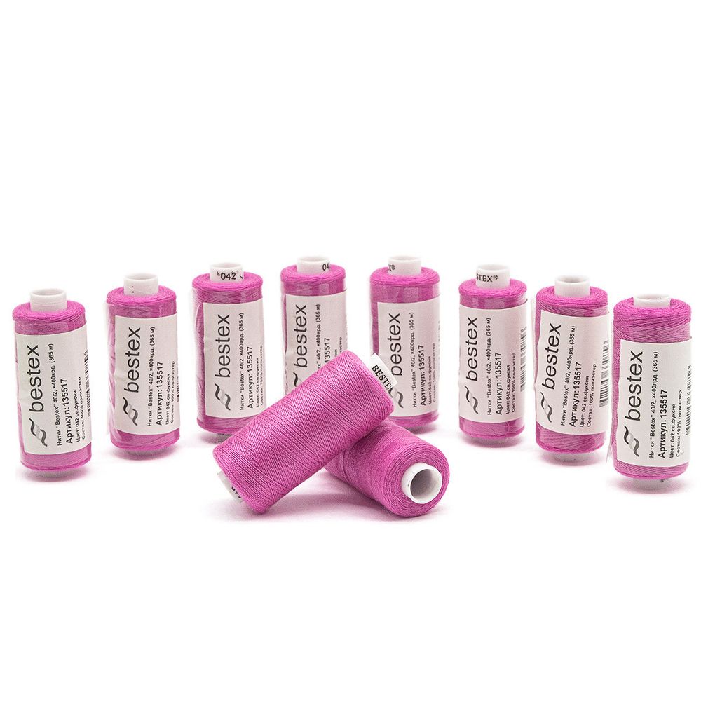 Нитки швейные бытовые Bestex 40/2, 365 м (400 ярд) / 10 кат., 042 светлая фуксия