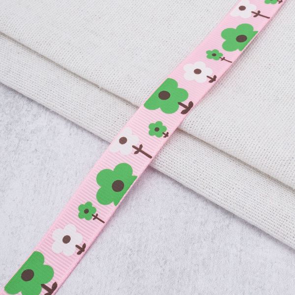 Лента репсовая (в рубчик) с рисунком 15.0 мм / 45.72 метра, ID 1559, цв. розовый, 23291