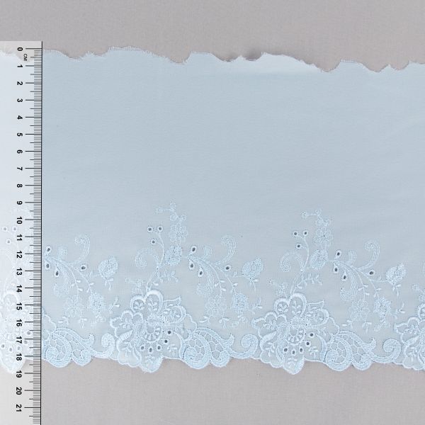 Кружево на сетке (шифон) 190 мм / 10 м, Турция, SF006BLU (042) голубой, Gamma SHKM-19002