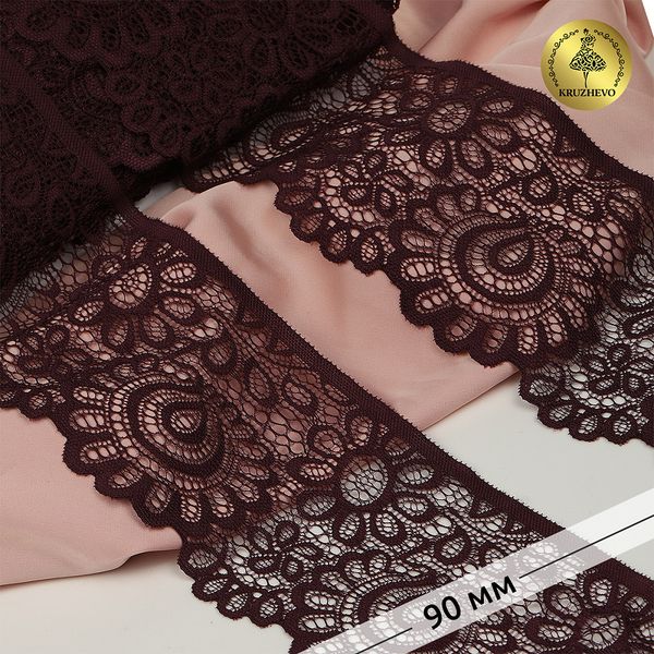 Кружево эластичное (стрейч) 90 мм, YSTL00839/N, цв.076 сливовое вино уп.25м, Kruzhevo