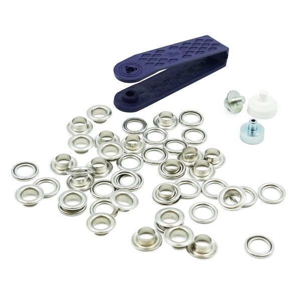 Люверсы металл ⌀_8.0 мм (внутр.) с инструментом для установки, серебро, Prym, 24 шт