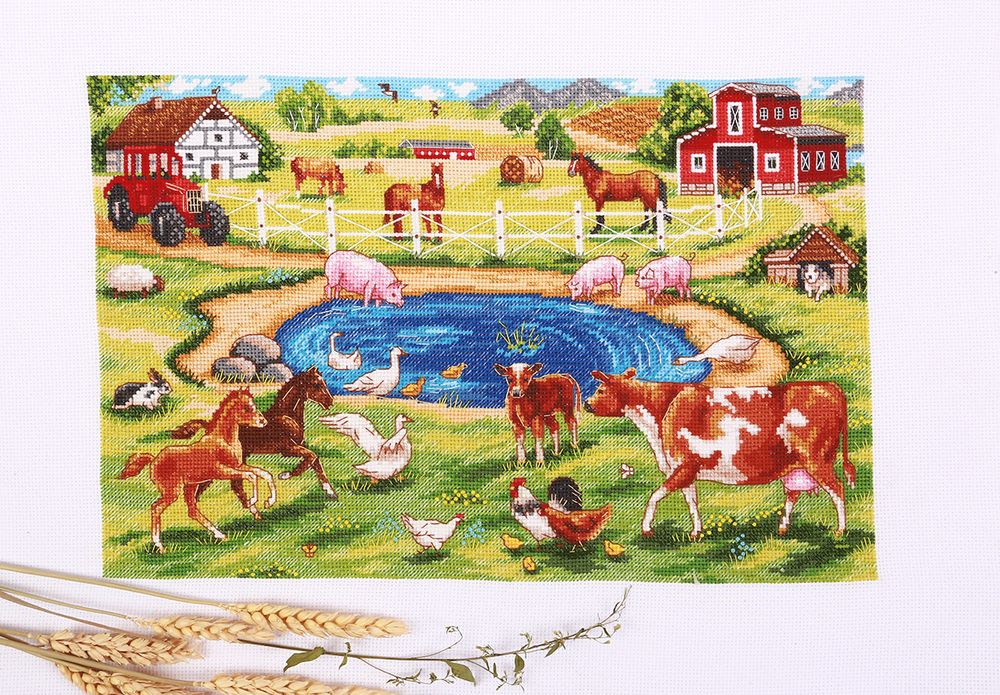 Набор для вышивания нитками Panna, Утро на ферме, 33,5х21,5 см
