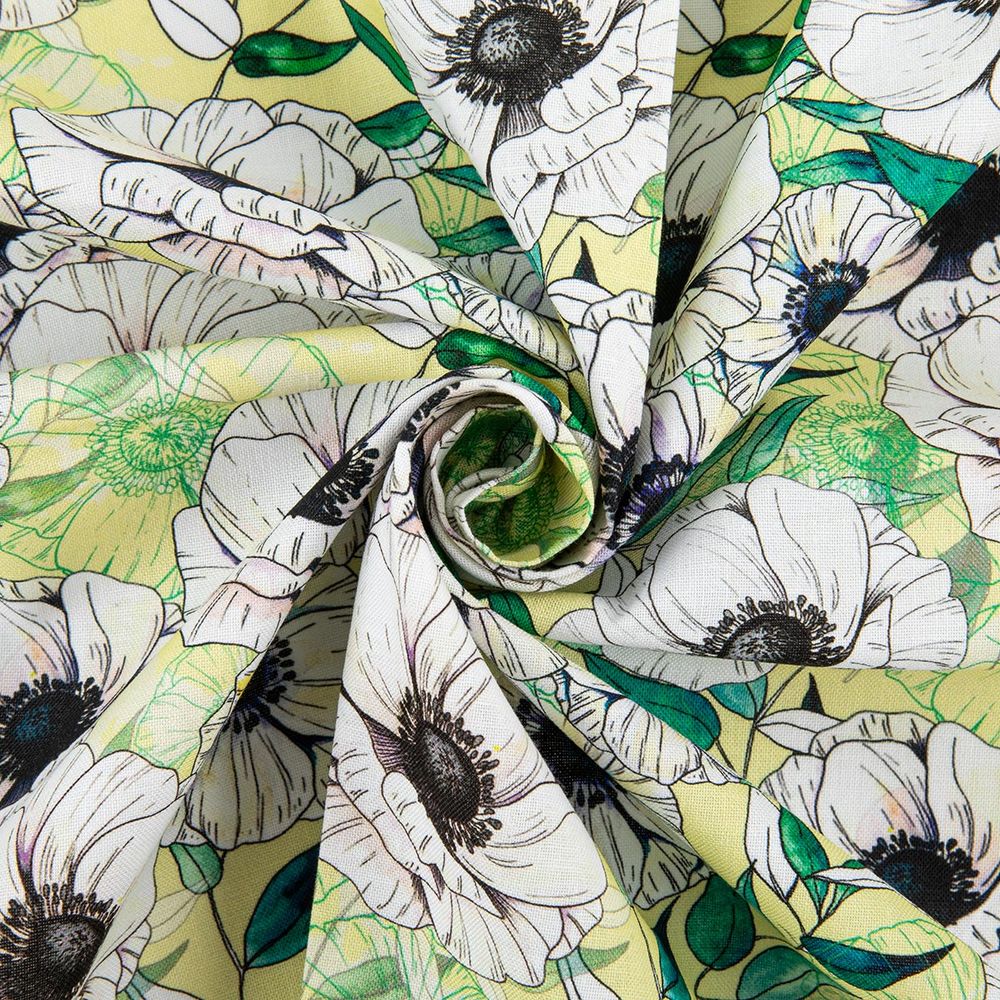 Ткань для пэчворка Peppy Цветущие анемоны 50х55 см, 140±5 г/м², ЦА-04 желтый