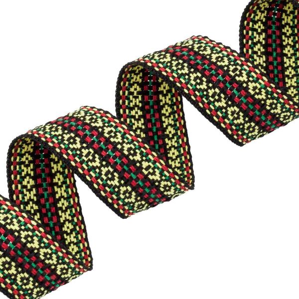 Лента (тесьма) жаккардовая 30.0 мм / 25±1 метров, х/б рис. 9871, черный/желтый/красный/зеленый, С3881Г17