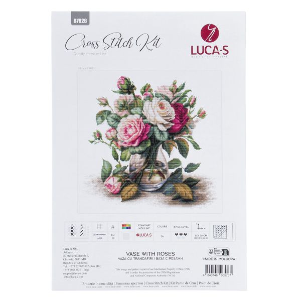 Набор для вышивания нитками Luca-S, Розы, 31х30см