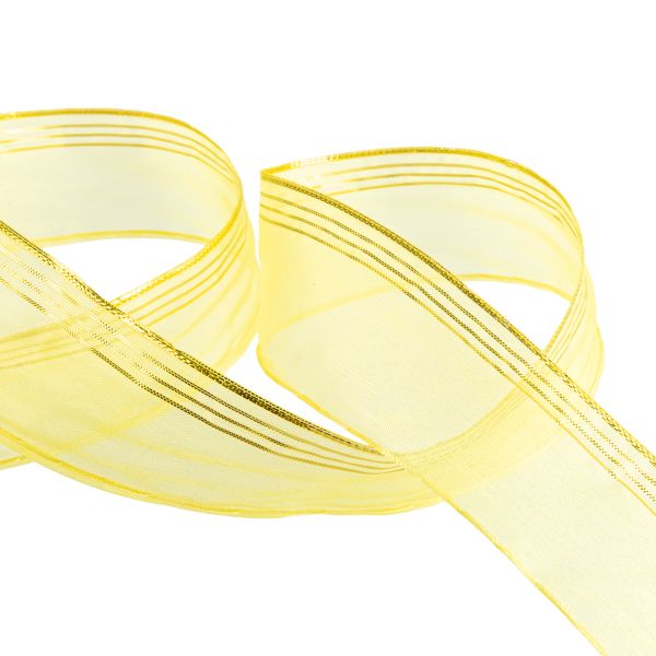 Лента капроновая (органза) 38.0 мм / 25 метров, 014 желтый/золото, Blitz ORT-38