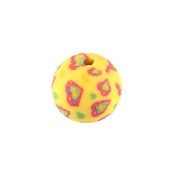 Бусины полимерная глина ⌀16 мм, 10 шт, /РП/, №15 желтый/ с красными сердцами, Zlatka PCR-16