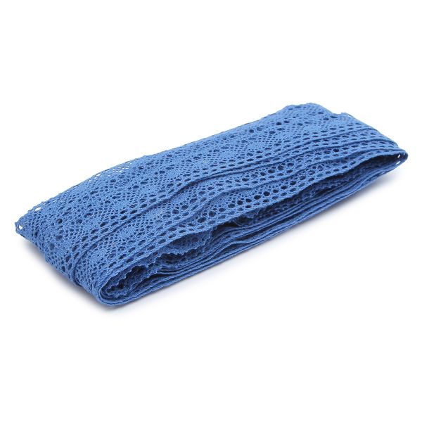 Кружево вязаное (тесьма) хлопковое 20 мм / 10 метров, цвет JD054 синий, (CL-071)