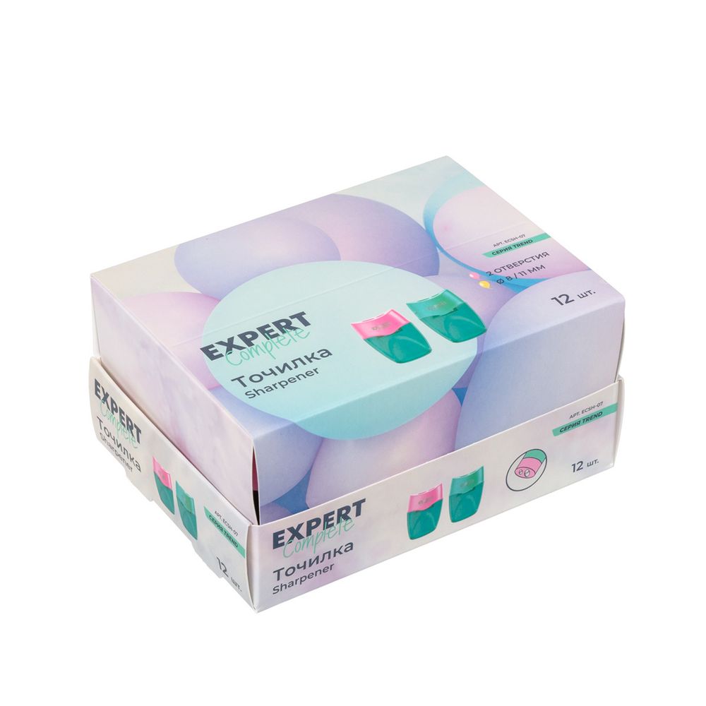 Точилка пластиковая с контейнером, 2 отверстия 12 шт, в ассортименте, Expert Complete ECSH-07