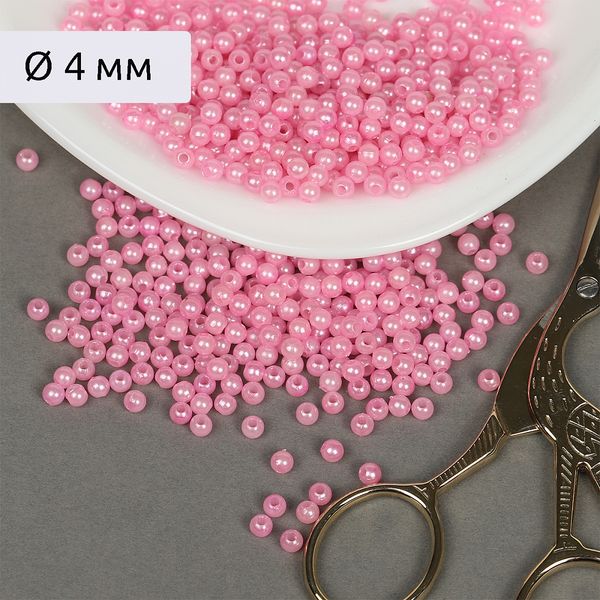 Бусины пластик (перламутр) ⌀4 мм, цв.015 розовый, уп.500г (15000 шт), Magic4Hobby