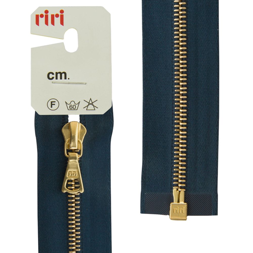 Молния металл RIRI Т4 (4 мм) Gold, 1 зам., разъем., атлас. тесьма, 70 см, цв. тесьмы 2131, синий темн., упак. 5 шт /TOS/
