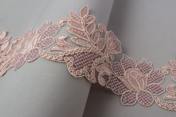 Кружево на сетке широкое 110 мм / 11 м, TL009PI розовый, Gamma GFLM-24087