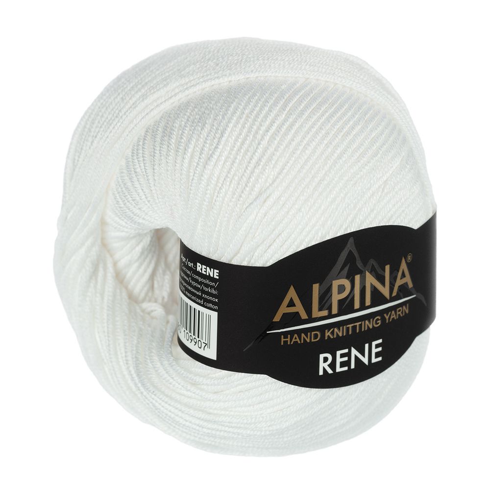 Пряжа Alpina Rene / уп.10 мот. по 50г, 105м, 002 белый