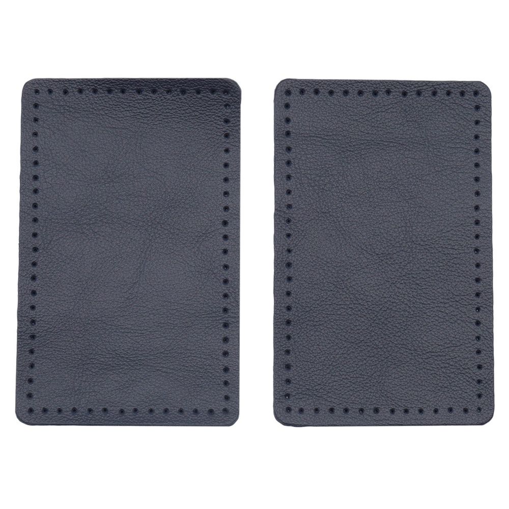 Заплатки пришивные из кожи, прямоугольник 6х9,6см с перфорацией, 2 шт, 100% кожа, 05 темно-синий, 9113