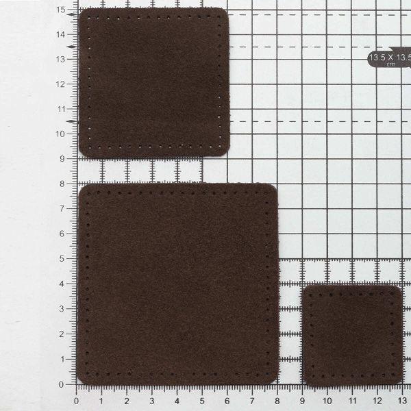Набор заплаток пришивных из замши, квадрат 4см, 6см и 8см, с перфорацией, 3 шт, 100% кожа (21 темно-коричневый), 59402