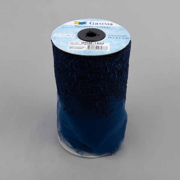 Кружево на сетке 190 мм / 10 м, т.синий, Gamma GKM-1903