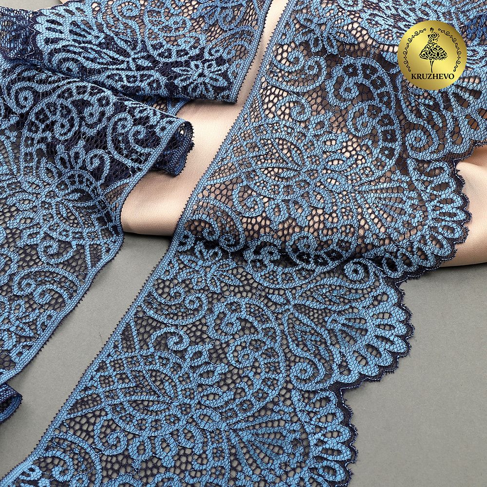 Кружево эластичное (стрейч) 110 мм, 40992PP цв.голубой уп.115м, Kruzhevo