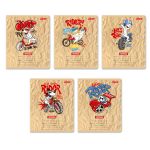 Тетрадь ученическая школьная, выборочный лак, A5+ 12 л. на скобе 65 г/м², белизна 100%, 25 шт, клетка, 000702 Весёлый Райдер, Светоч 12ТЕТк-003