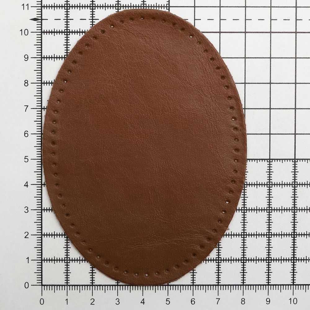 Заплатки пришивные из кожи, овал 8х10,9см с перфорацией, 2 шт, 100% кожа, 02 светло-коричневый, 9124
