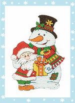 Алмазная (кристальная) мозаика Фрея, Дед мороз и Снеговик, 14х19.5 см