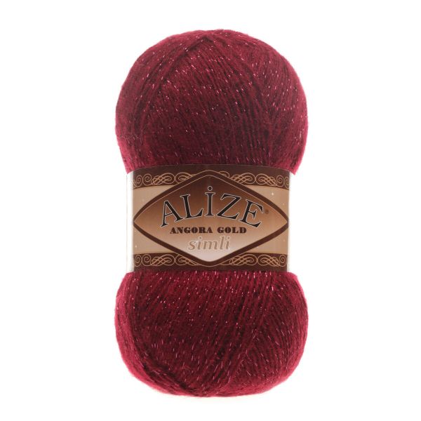 Пряжа Alize (Ализе) Angora Gold Simli / уп.5 мот. по 100 г, 500 м, 57 бордовый