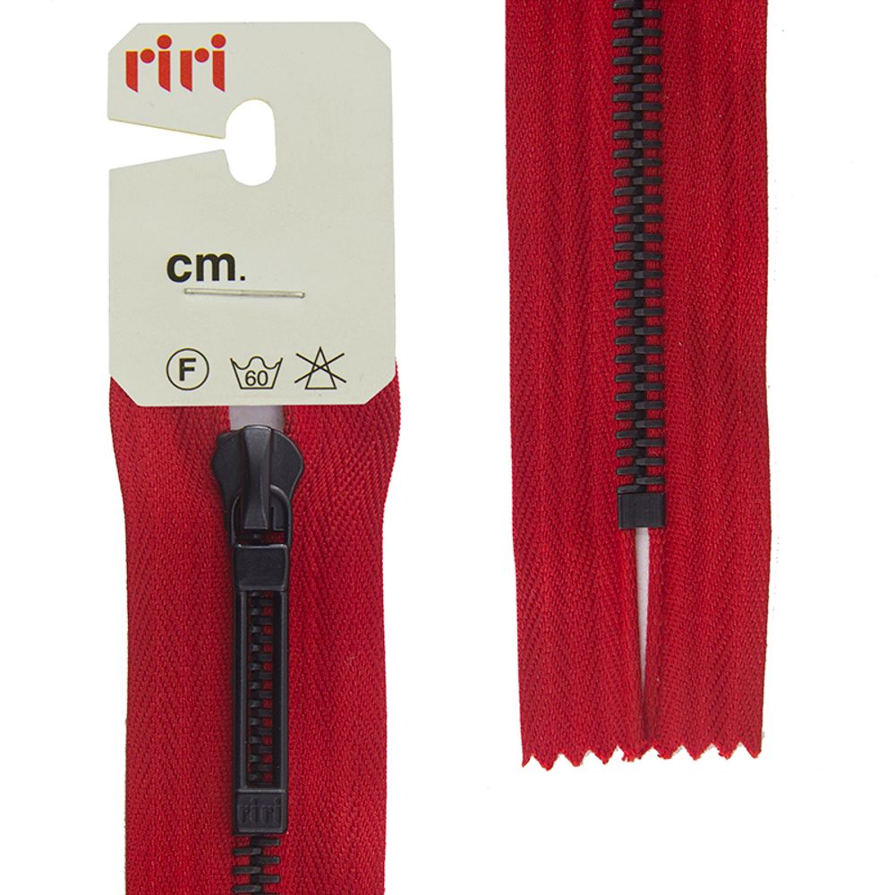 Молния металлическая карман. RIRI Т6 (6 мм) BI, слайд.Stab, н/раз., 18 см, цв. тесьмы 2407, красный, упак. 5 шт