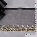 Кружево на сетке широкое 120 мм, цв.черный/золото уп. 13.71 м, Kruzhevo