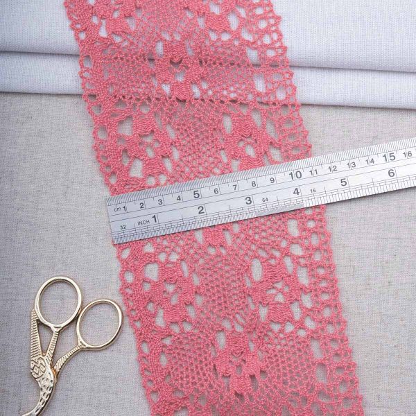 Кружево вязаное (тесьма) широкое 125 мм / 25 метров, хлопок, рис. 125.01.038, коралловый, С3749Г17