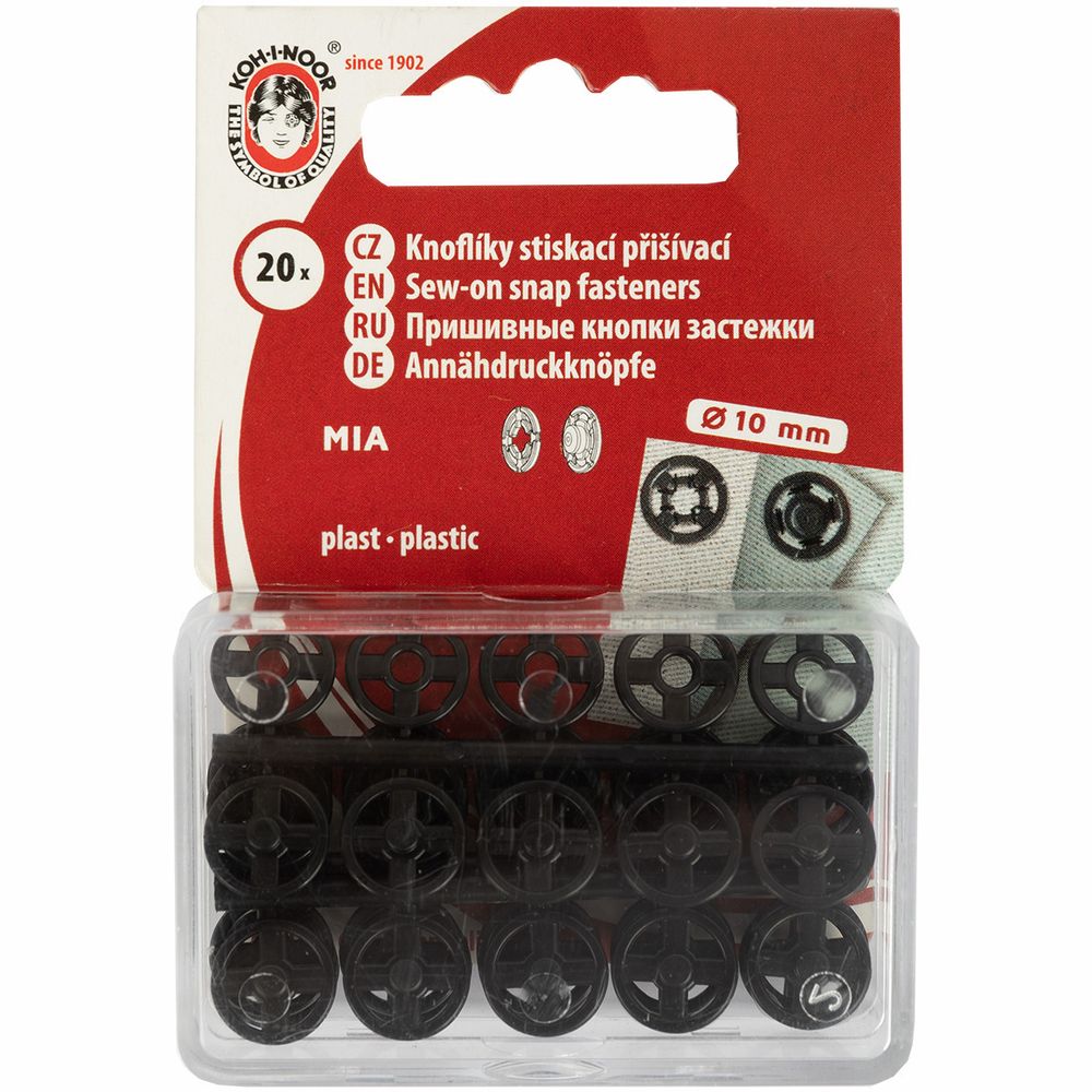 Кнопка пришивная пластик ⌀10 мм, 20 шт, черный, KOH-I-NOOR 11 (MIA1020 №3)