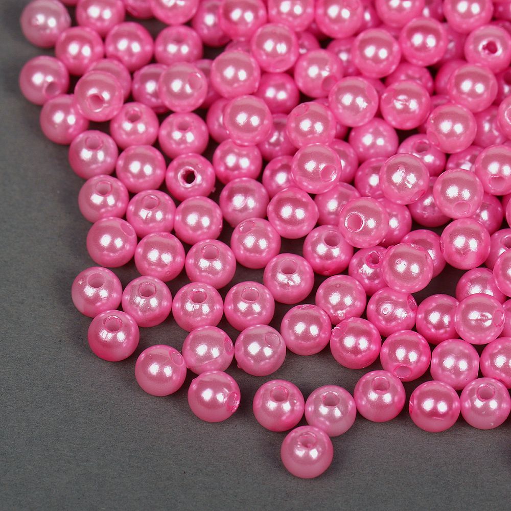 Бусины пластик (перламутр) ⌀6 мм, цв.096 яр.розовый, уп.500г (4838 шт), Magic4Hobby