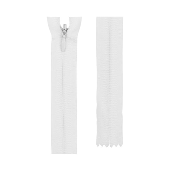 Молния спираль потайная плательная Т3 (3 мм) 1 зам., н/раз., 40 см, сатин (плотная) 101 белый, G013P Gamma, 10 шт