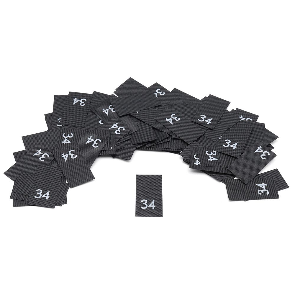 Этикетка-размерник 10х20мм П/Э, 100 шт/упак, черный фон/белый шрифт (MN) (34)